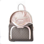 Michael Kors - Iconic Logo Canvas Compact Backpack with Pink Trim - Brown Pink Michael Kors