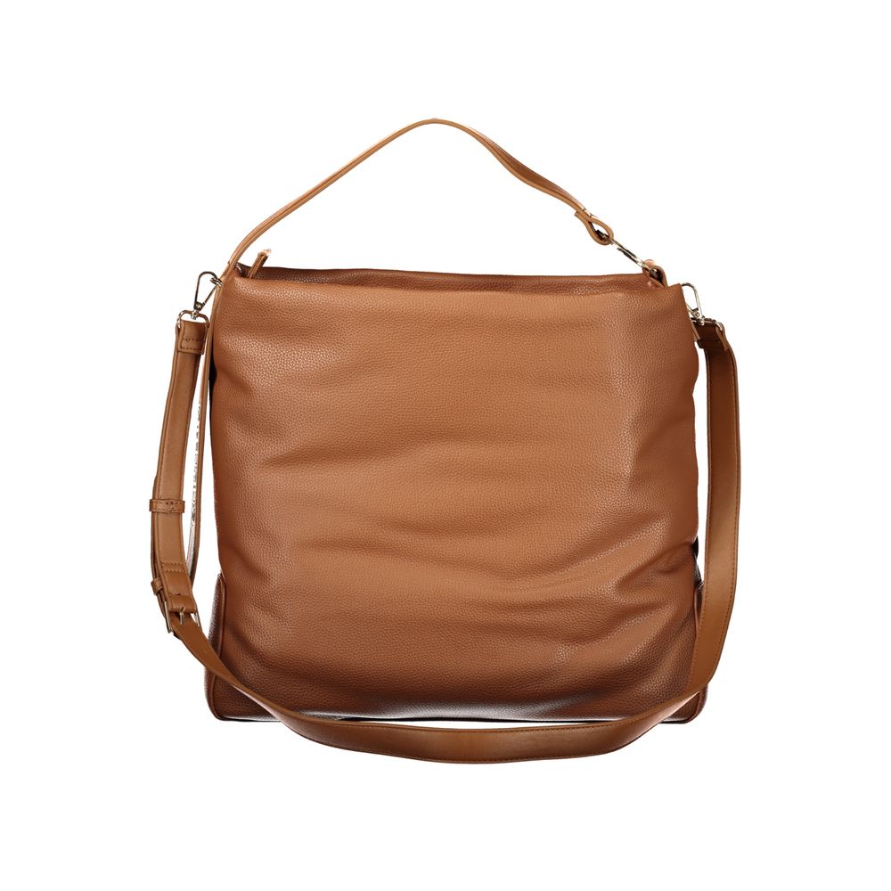 Valentino - Textured PU Leather Hobo Shoulder Bag - Brown Mario Valentino