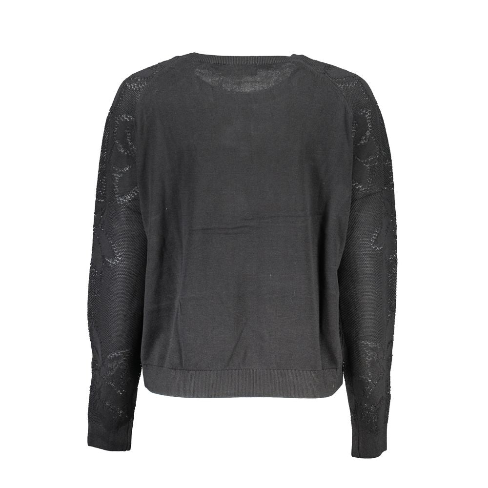 Desigual - Textured Long Sleeve Crew Neck Sweater - Black Desigual