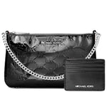 Michael Kors - Glossy Logo Embossed Canvas Clutch with Chain Strap - Black Michael Kors