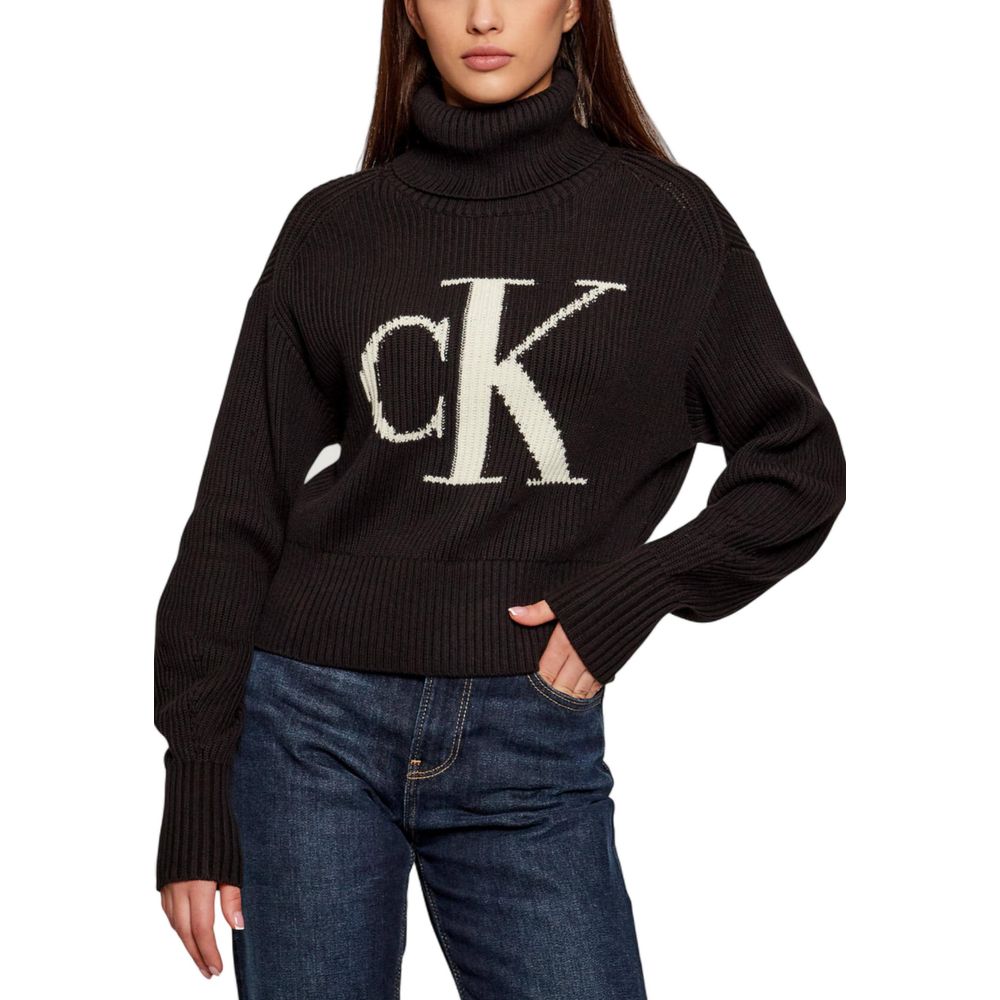 Calvin Klein Jeans - Relaxed Ribbed Logo Turtleneck Sweatshirt - Black Calvin Klein Jeans