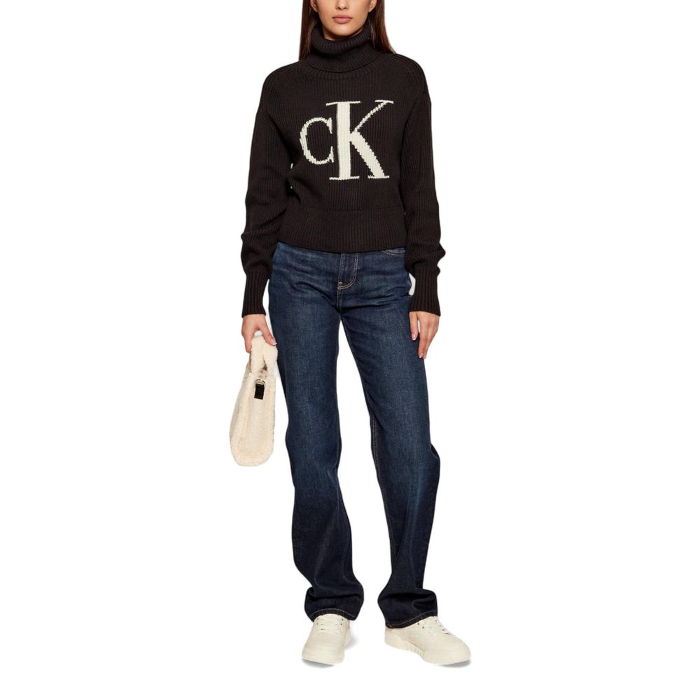 Calvin Klein Jeans - Relaxed Ribbed Logo Turtleneck Sweatshirt - Black Calvin Klein Jeans
