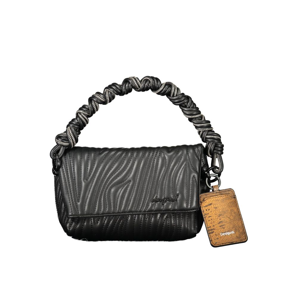 Desigual - Edgy Embossed Zebra Print Braided Handle Shoulder Bag - Black Desigual