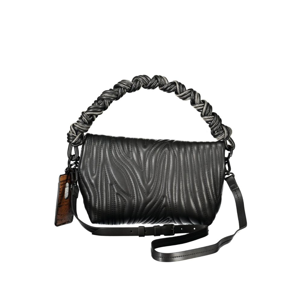 Desigual - Edgy Embossed Zebra Print Braided Handle Shoulder Bag - Black Desigual