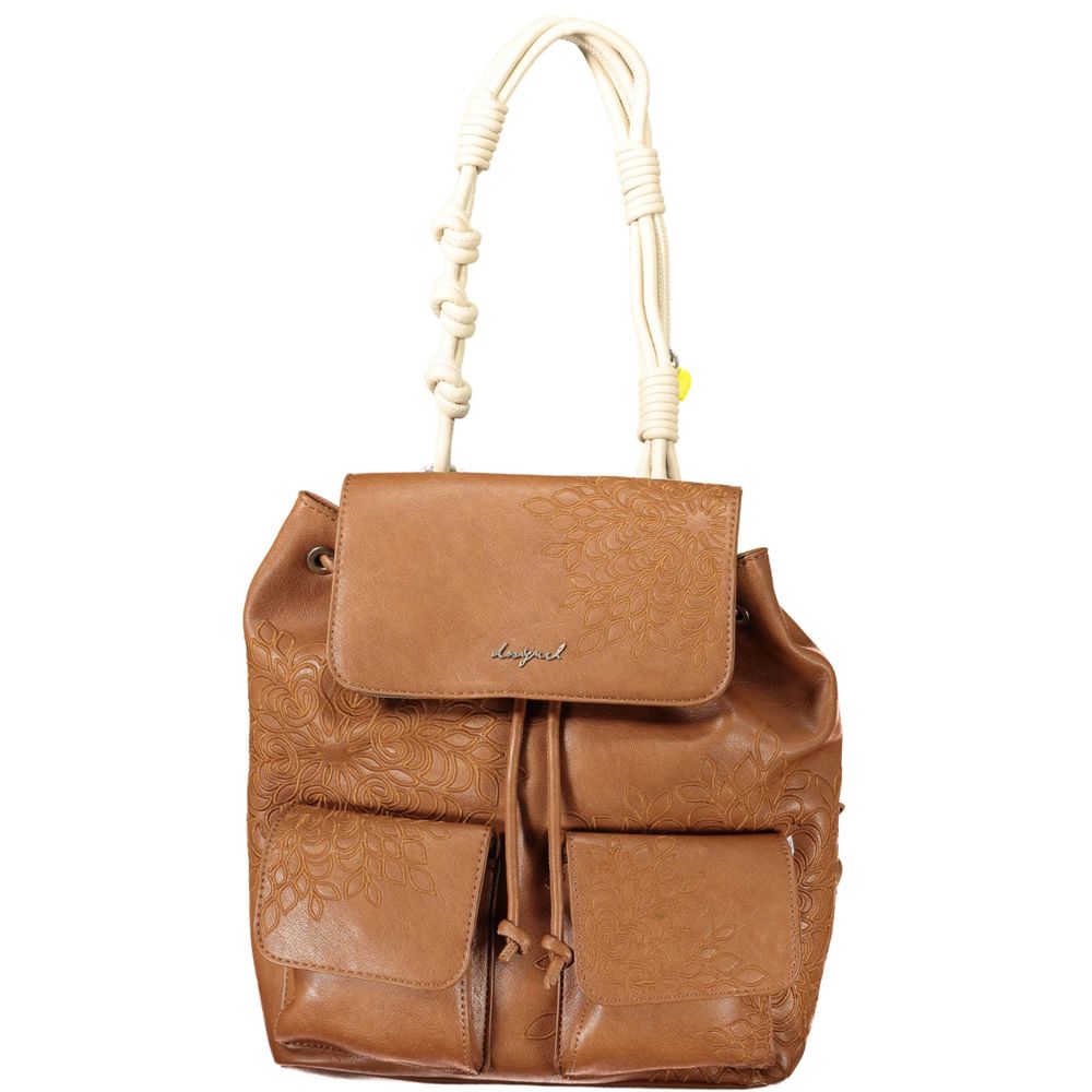 Desigual - Boho Embossed Faux Leather Mini Backpack with Knotted Rope Handles - Brown Desigual