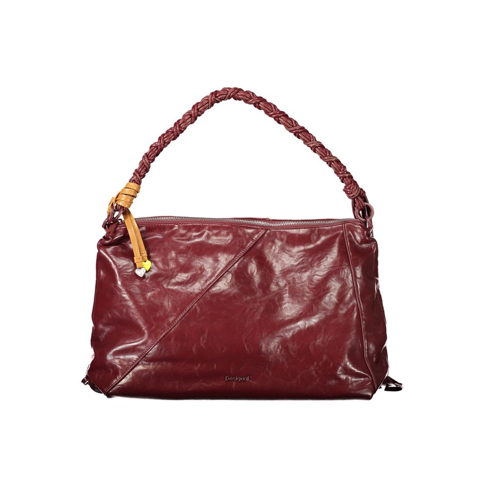 Desigual - Textured Polyethylene Shoulder Bag with Braided Handle - Burgundy Desigual