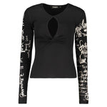 Desigual - Edgy Graphic Cut-Out Ribbed Long Sleeve Top - Black Desigual