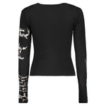 Desigual - Edgy Graphic Cut-Out Ribbed Long Sleeve Top - Black Desigual