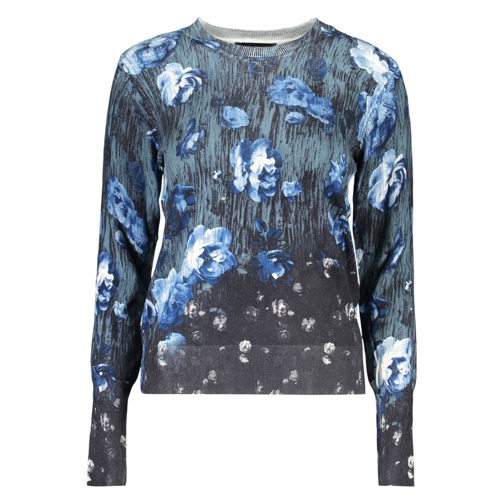 Desigual - Artistic Floral Ribbed Knit Crew Neck Sweater - Blue Desigual