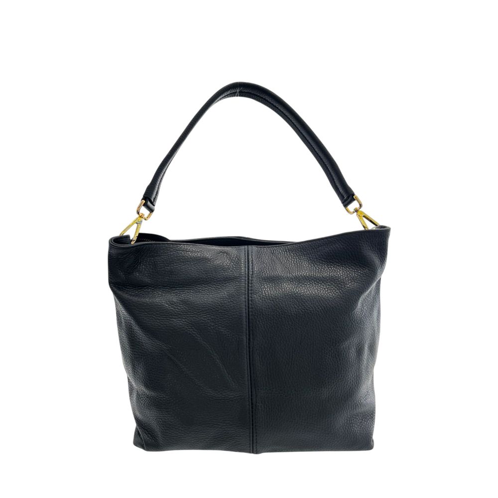Baldinini Trend - Structured Textured Cowhide Shoulder Bag with Gold Hardware - Black Baldinini Trend