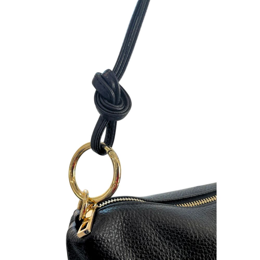 Baldinini Trend - Textured Cowhide Shoulder Bag with Gold Ring Hardware - Black Baldinini Trend