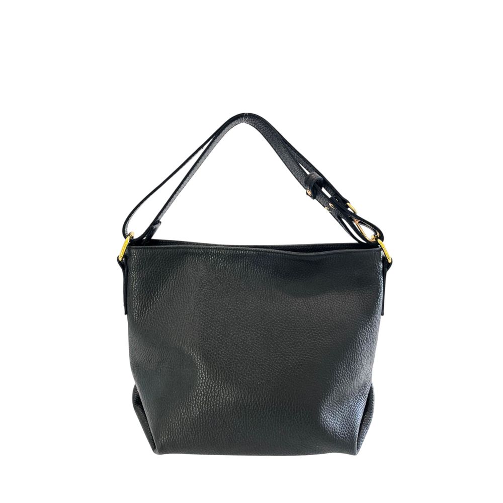 Baldinini Trend - Structured Textured Cowhide Shoulder Bag with Gold Hardware - Black Baldinini Trend