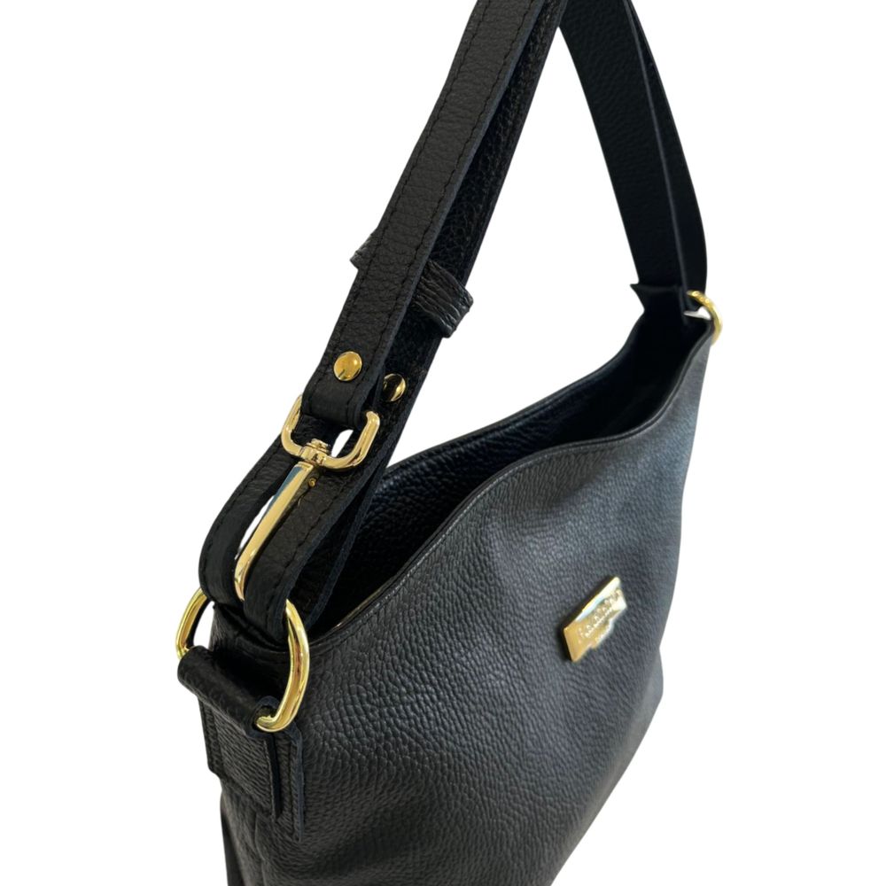 Baldinini Trend - Structured Textured Cowhide Shoulder Bag with Gold Hardware - Black Baldinini Trend