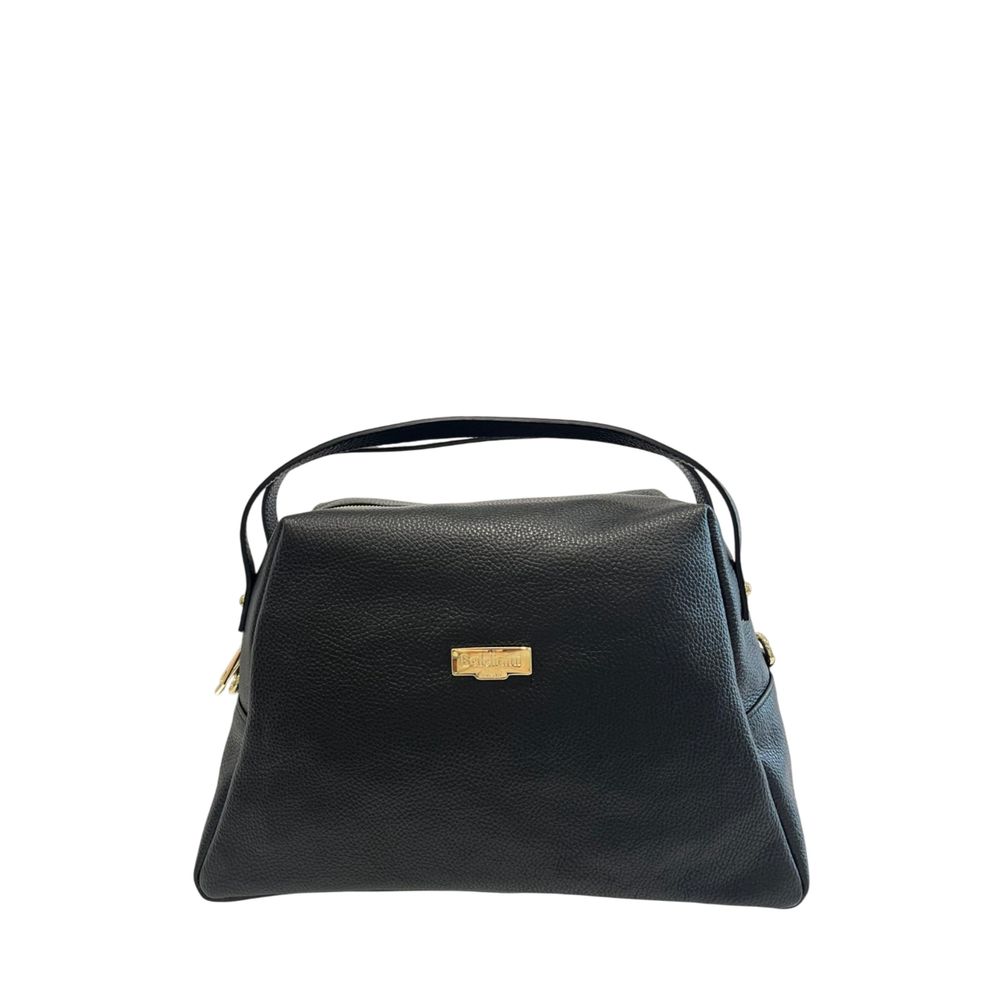 Baldinini Trend - Structured Textured Cowhide Shoulder Bag with Gold Hardware - Black Baldinini Trend