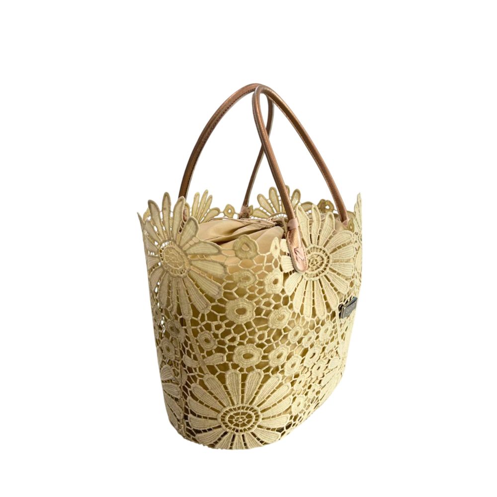 Baldinini Trend - Sculptural Floral Openwork Basket Handbag - Beige Baldinini Trend
