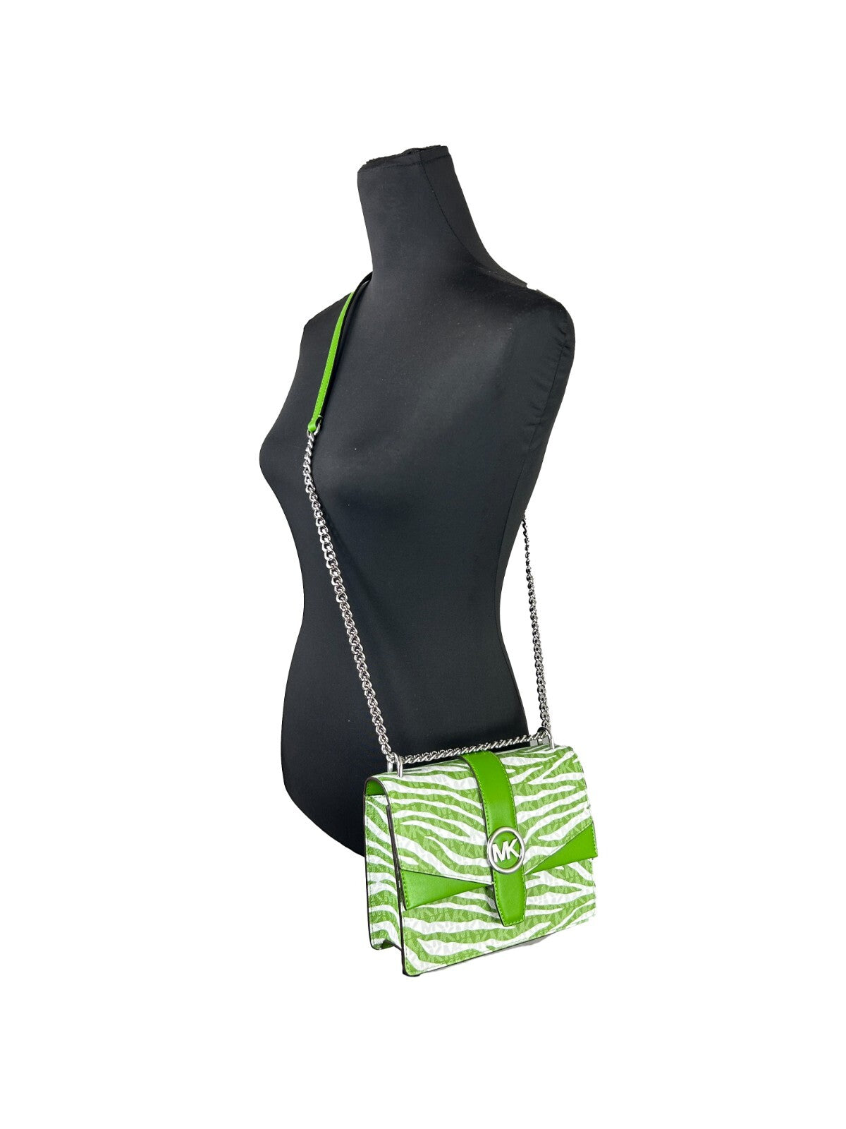 Michael Kors - Bold Zebra Print Coated PVC Crossbody Tote Chain Bag - Jungle Green Michael Kors