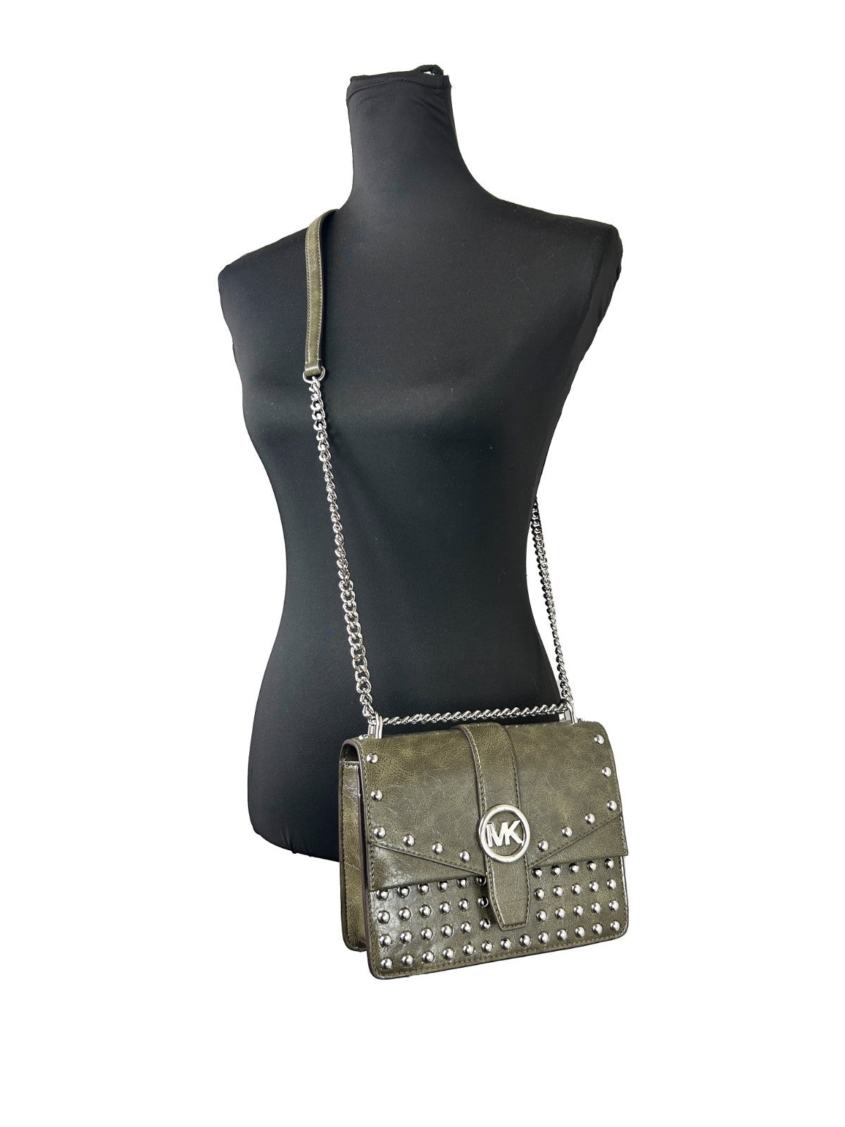 Michael Kors - Edgy Studded Faux Leather Chain Crossbody Bag - Green Michael Kors