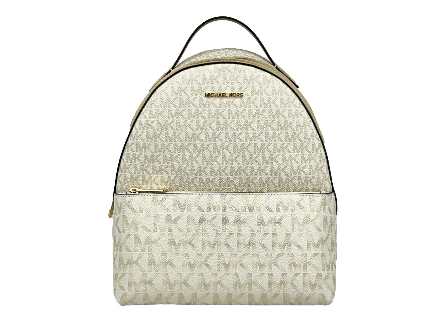 Michael Kors - Polished Logo Print Medium PVC Backpack - Beige Gold Michael Kors
