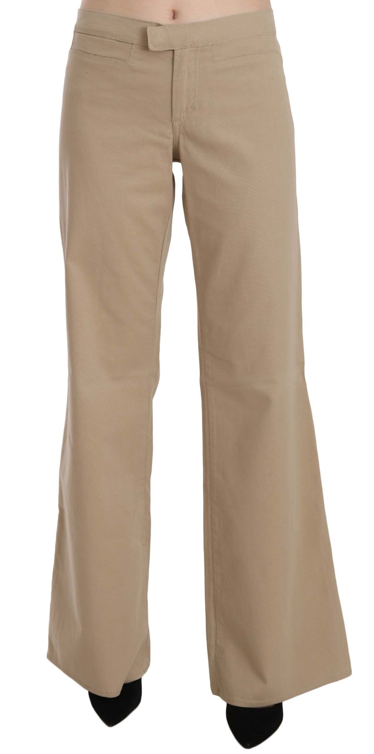 Just Cavalli - Elegant Cotton Mid Waist Flared Trousers - Beige Just Cavalli