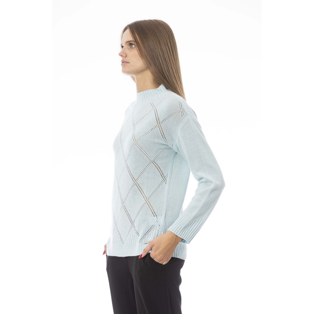 Baldinini Trend - Elegant Wool Blend Geometric Knit Sweater - Light Blue Baldinini Trend