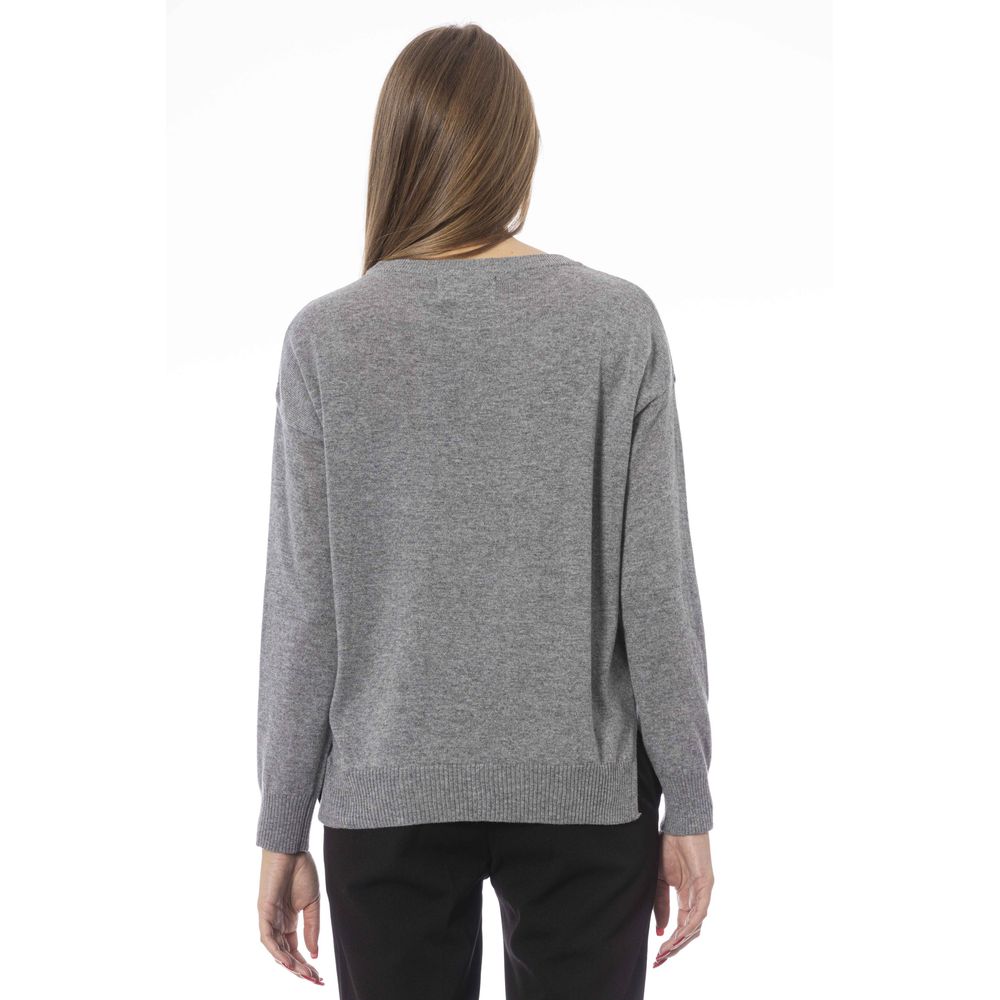 Baldinini Trend - Relaxed Ribbed Knit Crew Neck Sweater - Grey Baldinini Trend