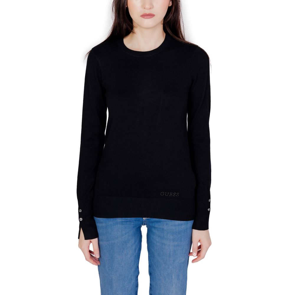 Guess - Sophisticated Cotton Crew Neck Sweatshirt with Cuff Buttons - Black Guess