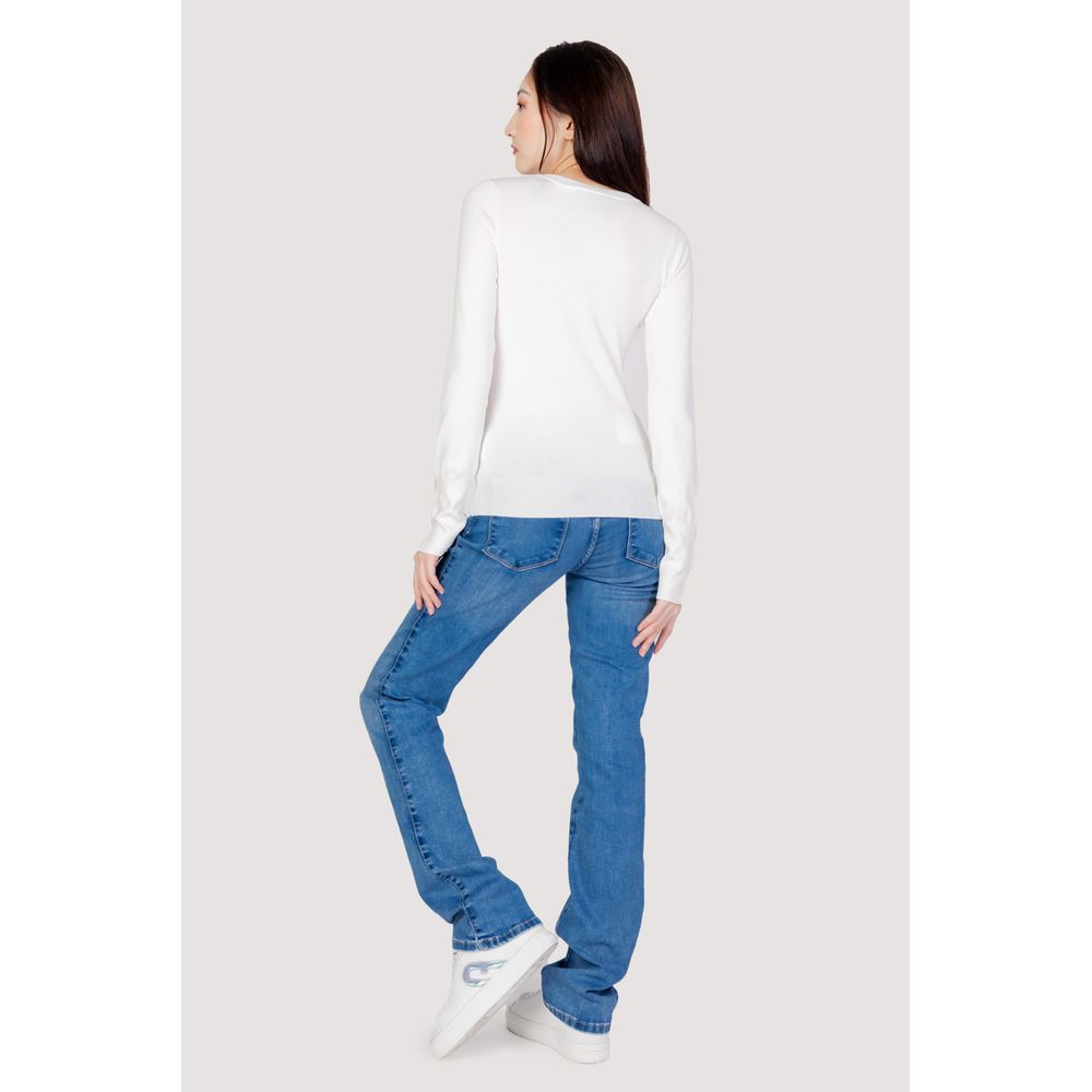 Guess - Refined V-Neck Fitted Cotton Knit Top - White Guess