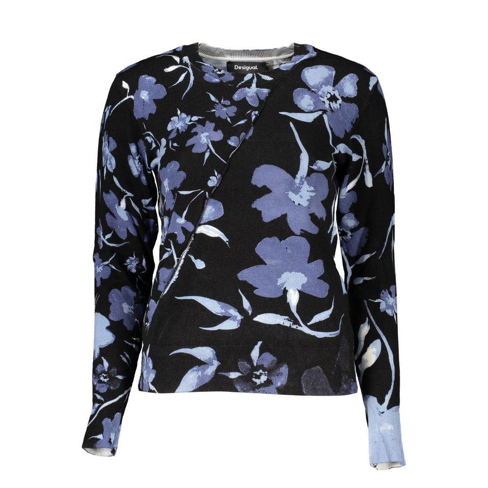 Desigual - Bold Floral Print Regular Fit Crew Neck Sweater - Black Blue Floral Desigual