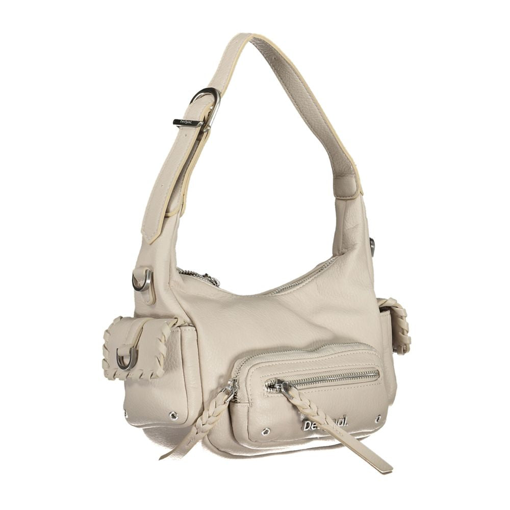 Desigual - Versatile White Polyethylene Shoulder Bag With Braided Details - White Desigual
