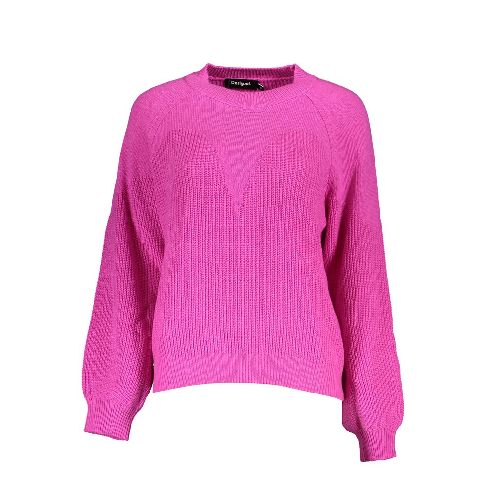 Desigual - Vibrant Ribbed Round Neck Relaxed Sweater - Pink Desigual