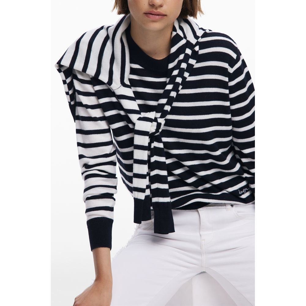 Desigual - Bold Striped Ribbed Knit Cropped Sweater - Black Desigual