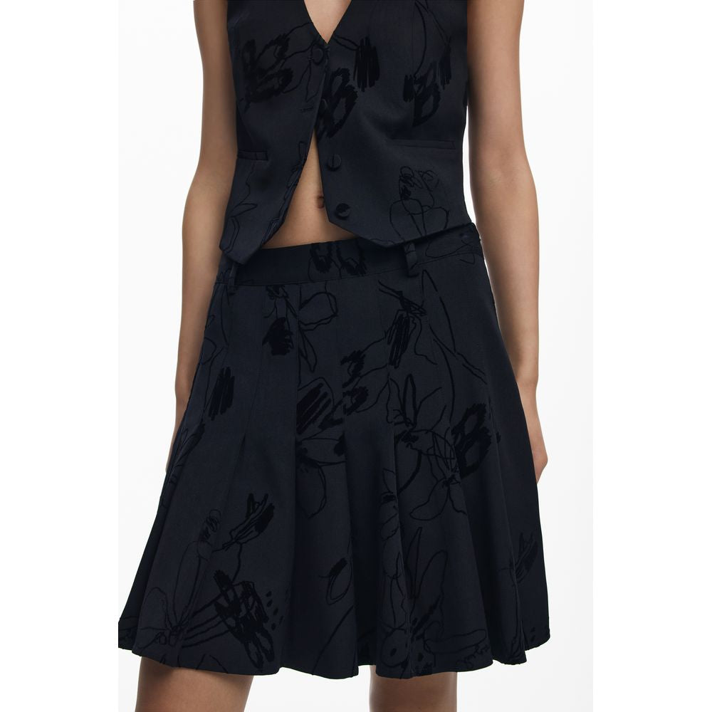 Desigual - Bold Flock Print Flared Mini Skirt - Black Desigual