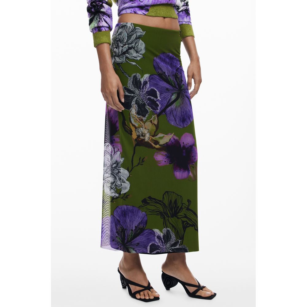 Desigual - Enchanting Long Floral Tulle Skirt - Green Desigual