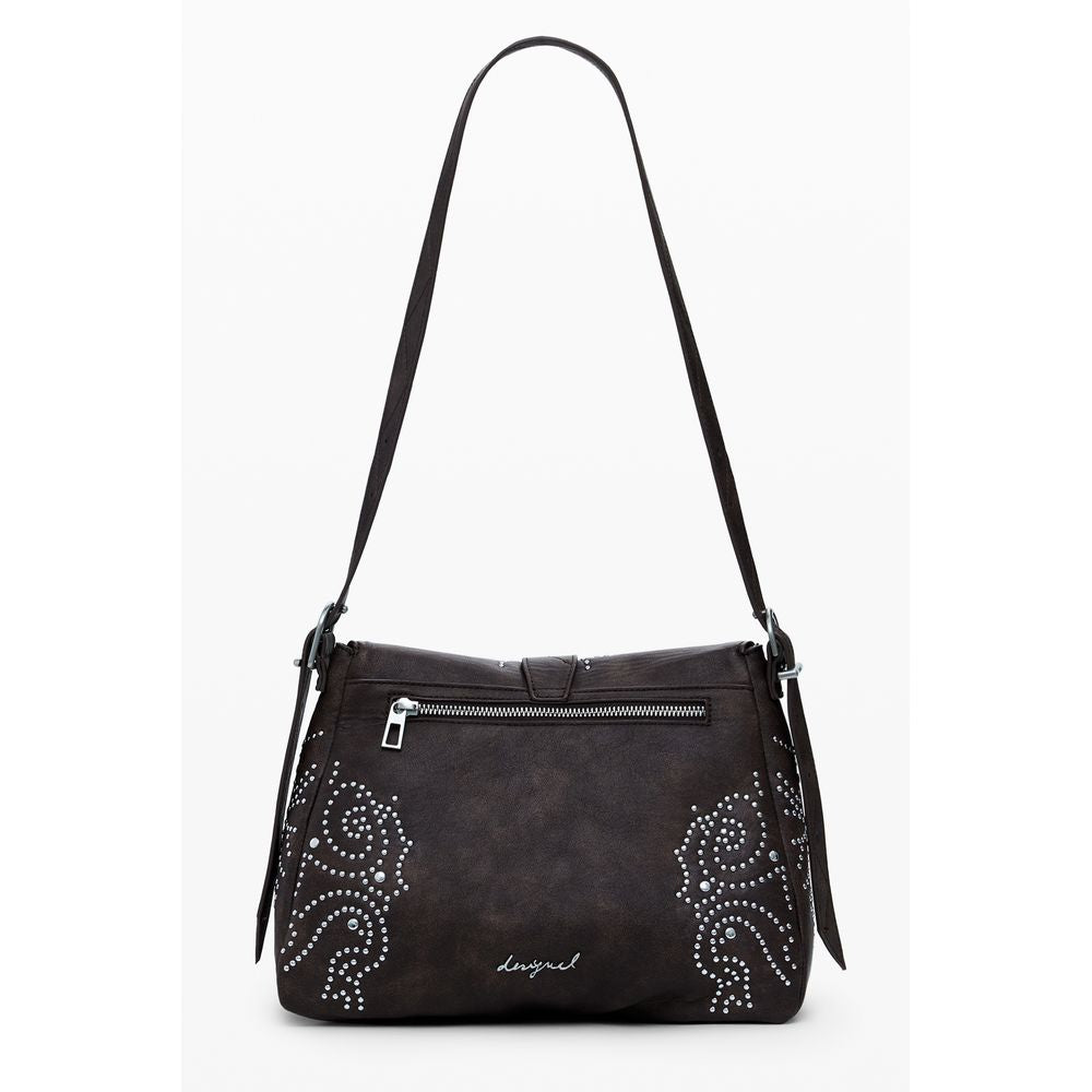 Desigual - Edgy Studded Western Shoulder Bag With Buckle Detail - Brown Desigual