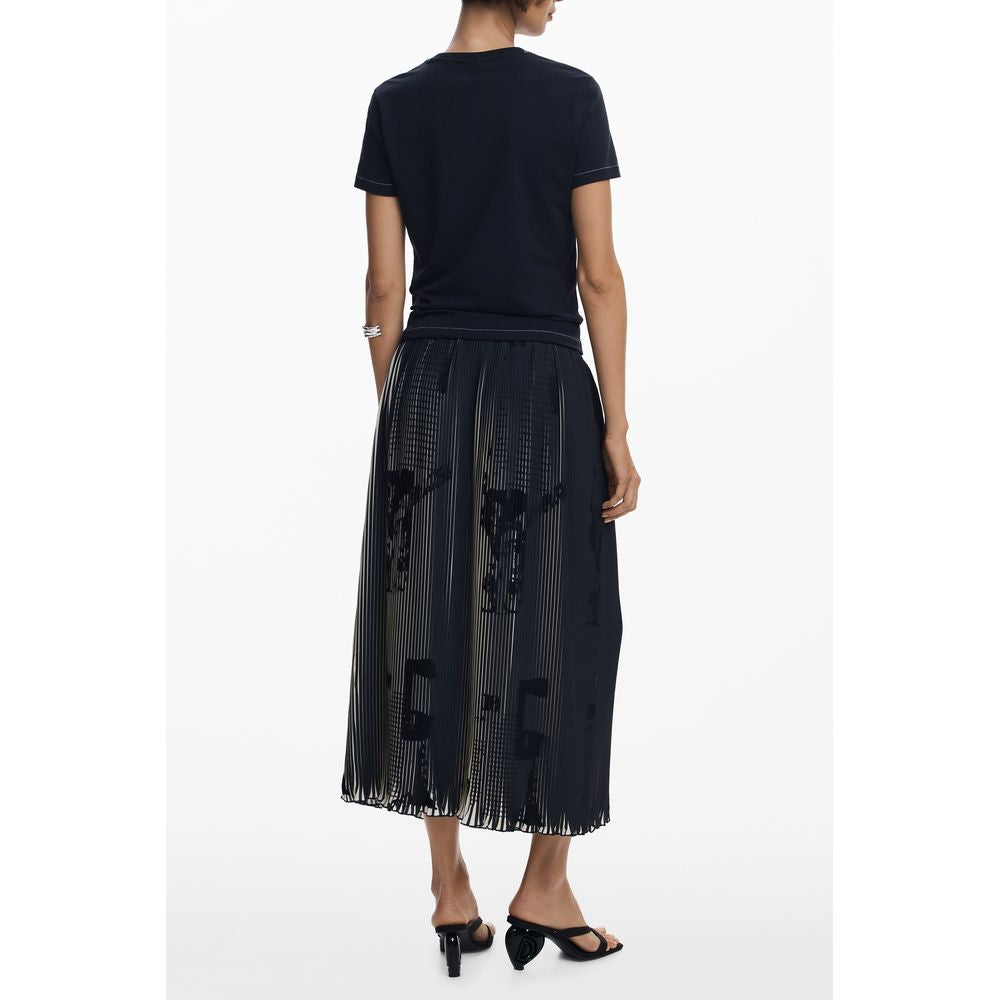 Desigual - Bold Pleated Graphic Print Midi Skirt - Black Desigual