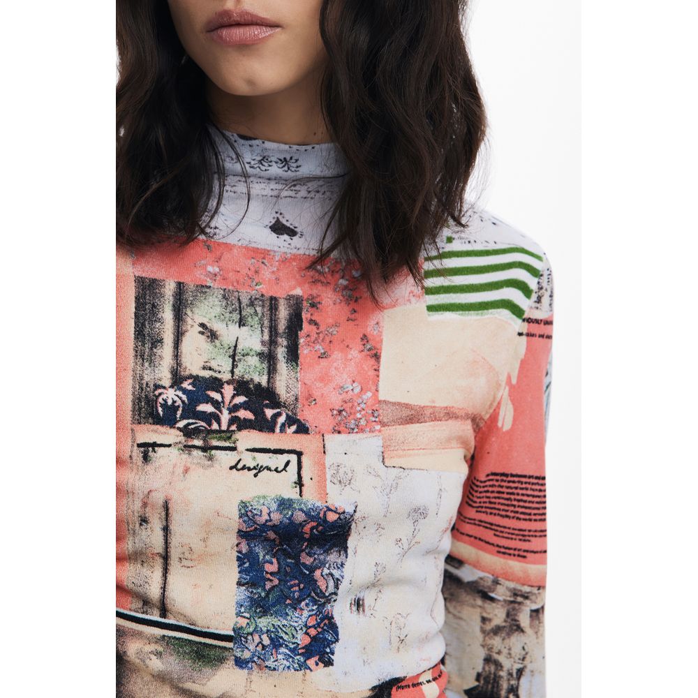 Desigual - Bold Patchwork Mock Neck Fitted Sweater - Pink Desigual