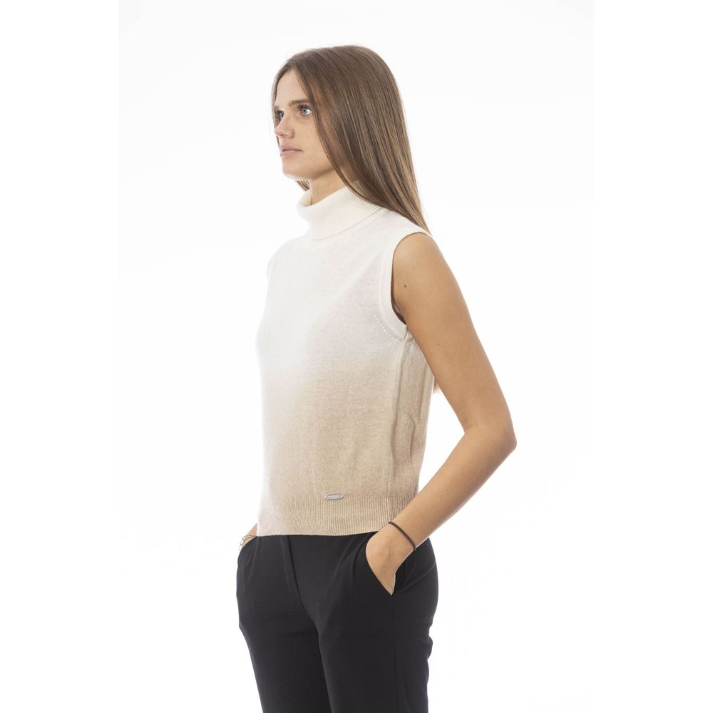 Baldinini Trend - Polished Ribbed Ombre Turtleneck Vest - White Beige Baldinini Trend