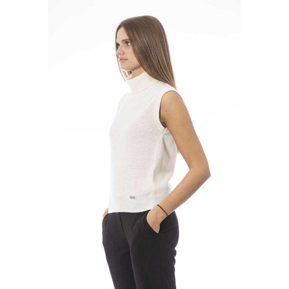 Baldinini Trend - Sophisticated Sleeveless Ribbed Turtleneck Sweater Vest - White Baldinini Trend