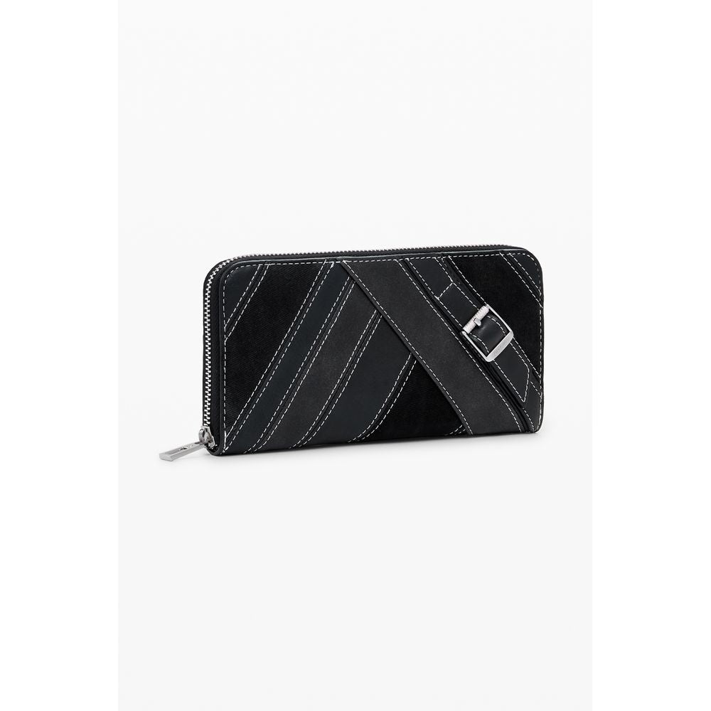 Desigual - Sleek Polyethylene Zip Wallet with Buckle Detail - Black Desigual