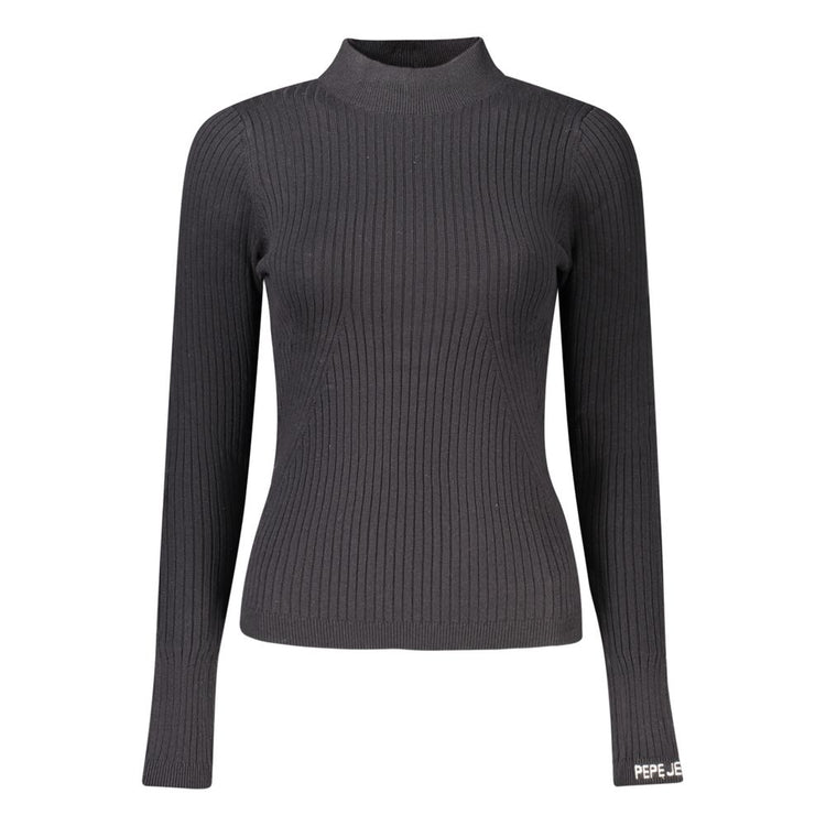 Pepe Jeans - Sleek Ribbed Mock Neck Fitted Sweater - Black Pepe Jeans
