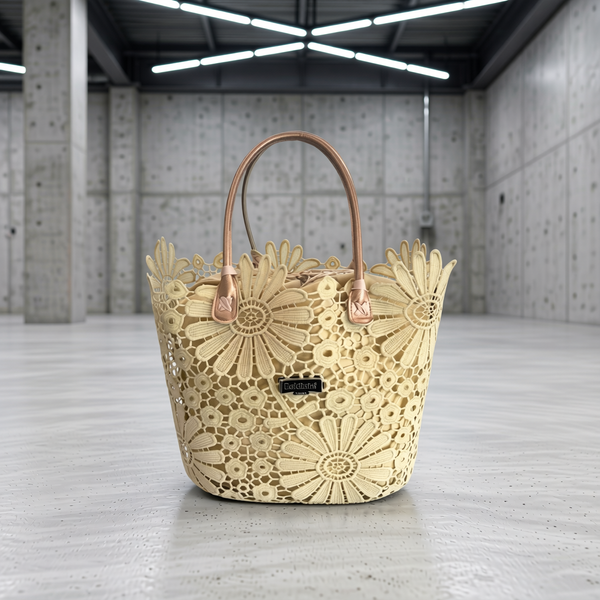 Baldinini Trend - Sculptural Floral Openwork Basket Handbag - Beige Baldinini Trend