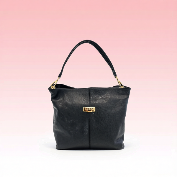 Baldinini Trend - Structured Textured Cowhide Shoulder Bag with Gold Hardware - Black Baldinini Trend